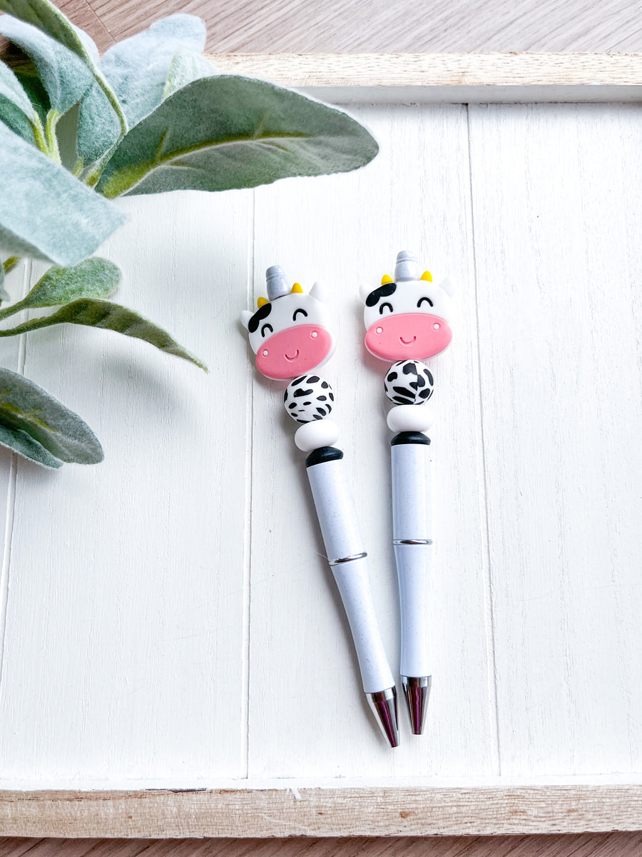 YJ PREMIUMS 7 PC Cow Pens | Cute Highland Cow Print Pens Floral Flower  Kawaii Aesthetic White Brown Cows School Office Supplies Stuff Stationary